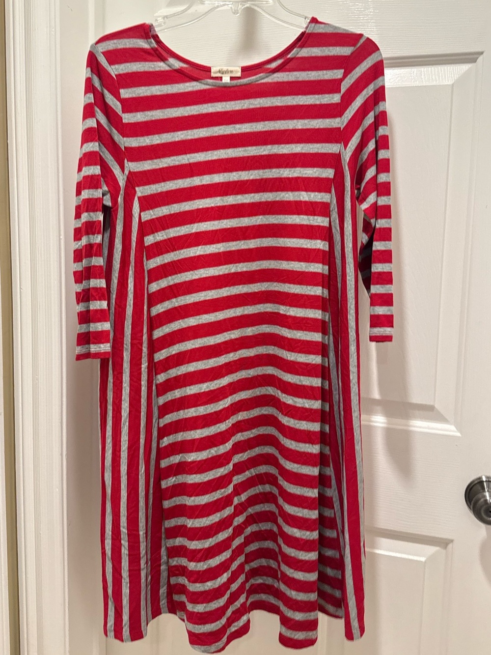 Fanfare Game Day crimson red gray stripe dress Alabama M L 6 10 NWT jersey knit